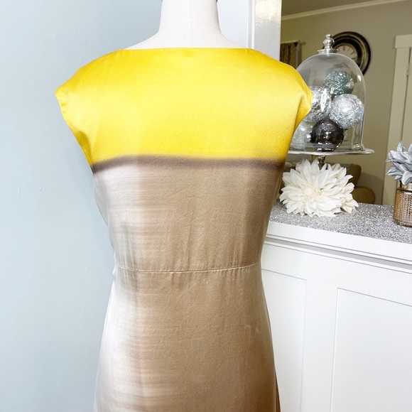 Elie Tahari Silk Tie Front Sheath Dress Yellow Tan & Gold - Picture 7 of 11